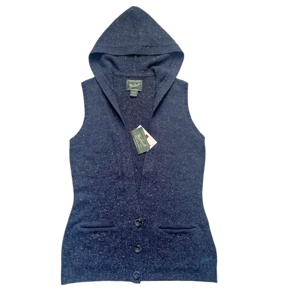 NWT Woolrich Birch Song Hooded Long Vest Wool Blend Sleeveless Cardigan Sz Large